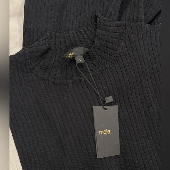 🆕 Maje Split & Contrasting Midi Ribbed Dress - Picture 10 of 11